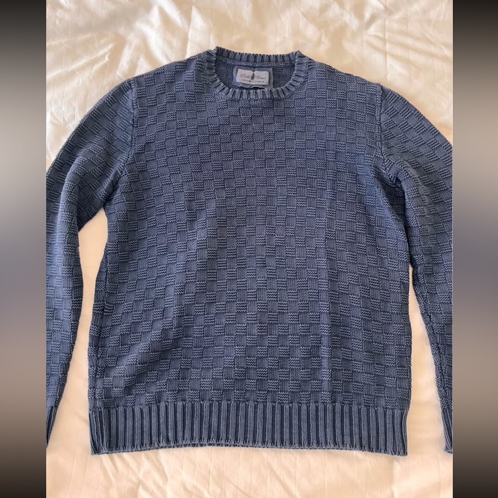 Della Ciara Blue Pullover Textured Knit 100% Cotton Men’s Sweater